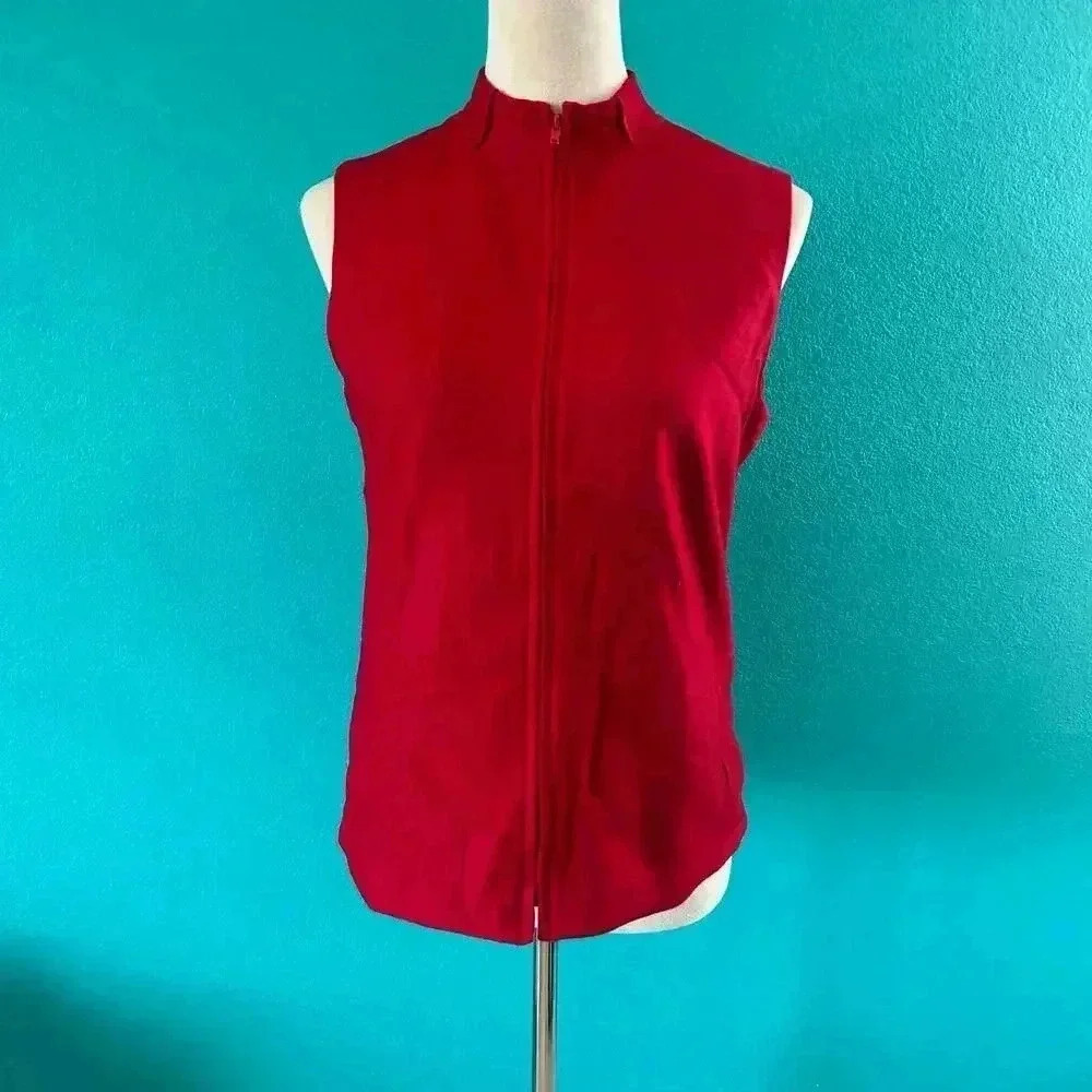 Collection Harve Benard Red Wool Blend Full Zip Mock Neck Vest Gorp Size 4